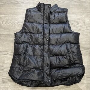 J. Crew Down Filled Black Puffer Jacket Vest Women's Size Medium Full Zip & Snap